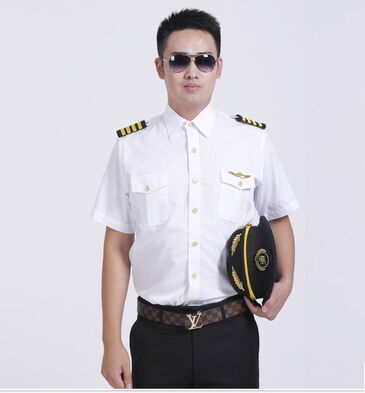11JZ016_国际航空飞行员 机长制服短袖衬衣演出服
