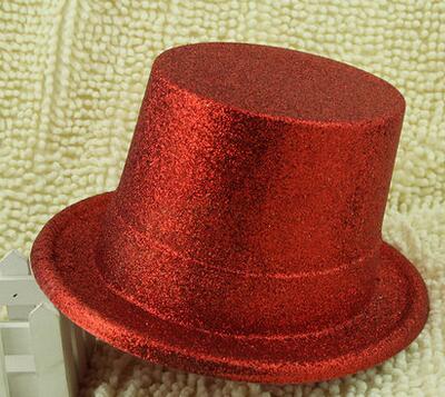 13PS0116_爵士帽子 礼帽 林肯帽 魔术师帽 金葱粉高帽红色