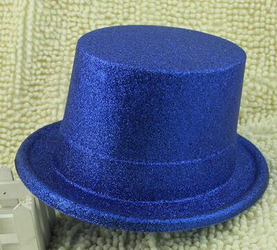 13PS0117_爵士帽子 礼帽 林肯帽 魔术师帽 金葱粉高帽蓝色